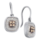 14kt White Gold Womens Round Cognac-brown Color Enhanced Diamond Square Cluster Dangle Earrings 1/3 Cttw