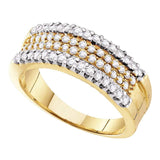 14kt Yellow Gold Womens Round Pave-set Diamond Four Row Band Ring 3/4 Cttw