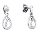 10kt White Gold Womens Round Diamond Dangle Earrings 1/10 Cttw