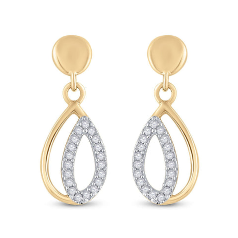 10kt Yellow Gold Womens Round Diamond Dangle Earrings 1/10 Cttw