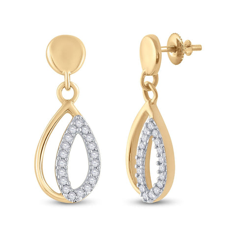 10kt Yellow Gold Womens Round Diamond Dangle Earrings 1/10 Cttw