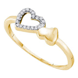 10kt Yellow Gold Womens Round Diamond Sloender Double Heart Ring 1/20 Cttw