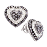 14kt White Gold Womens Round Black Color Enhanced Diamond Heart Earrings 1-1/2 Cttw