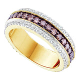 14kt Yellow Gold Womens Round Cognac-brown Color Enhanced Diamond Band Ring 1-3/8 Cttw