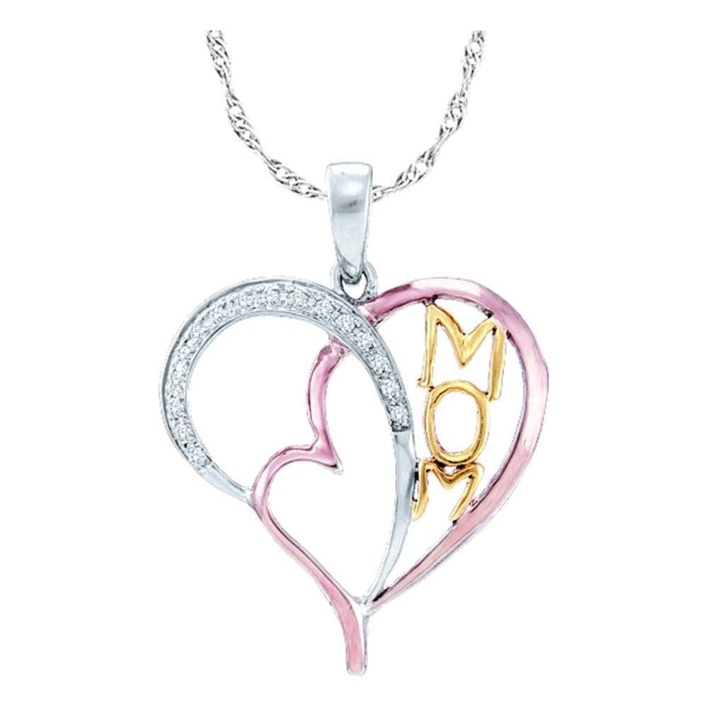 Sterling Silver Womens Round Diamond Mom Mother Heart Rose-tone Pendant 1/12 Cttw