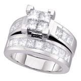 14kt White Gold Princess Diamond Bridal Wedding Ring Band Set 3 Cttw