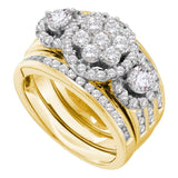 14kt Yellow Gold Round Diamond 3-Piece Bridal Wedding Ring Band Set 2 Cttw