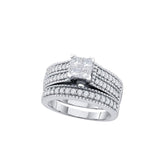 14kt White Gold Womens Princess Diamond Milgrain Bridal Wedding Engagement Ring Band Set 1.00 Cttw