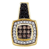 14kt Yellow Gold Womens Round Black Color Enhanced Diamond Square Cluster Pendant 1/2 Cttw