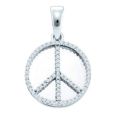 Sterling Silver Womens Round Diamond Peace Sign Circle Disc Pendant 1/4 Cttw