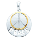 Sterling Silver Womens Round Diamond Peace Sign Two-tone Circle Pendant 1/10 Cttw