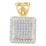 10kt Yellow Gold Womens Round Diamond Square Cluster Pendant 1/5 Cttw