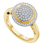 10kt Yellow Gold Womens Round Pave-set Diamond Concentrict Circle Cluster Ring 1/4 Cttw