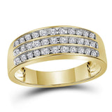 10kt Yellow Gold Mens Round Diamond Wedding 3-Row Band Ring 1/2 Cttw