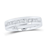 14kt White Gold Mens Round Diamond Single-row Channel-set Wedding Band Ring 1/2 Cttw