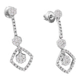 14kt White Gold Womens Round Diamond Flower Cluster Dangle Screwback Earrings 3/4 Cttw