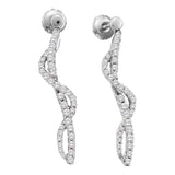 14kt White Gold Womens Round Diamond Curved Stick Screwback Earrings 3/4 Cttw