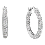 14kt White Gold Womens Round Pave-set Diamond Inside Outside Hoop Earrings 1/2 Cttw