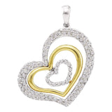 14kt White Gold Womens Round Diamond Heart Love Pendant 1/2 Cttw
