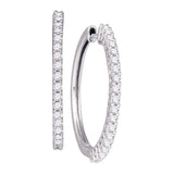 14kt White Gold Womens Pave-set Round Diamond Single Row Hoop Earrings 1.00 Cttw