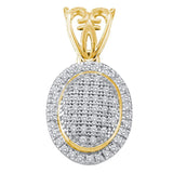 10kt Yellow Gold Womens Round Diamond Oval Frame Cluster Pendant 1/5 Cttw