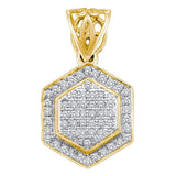 10kt Yellow Gold Womens Round Diamond Hexagon Frame Cluster Pendant 1/5 Cttw