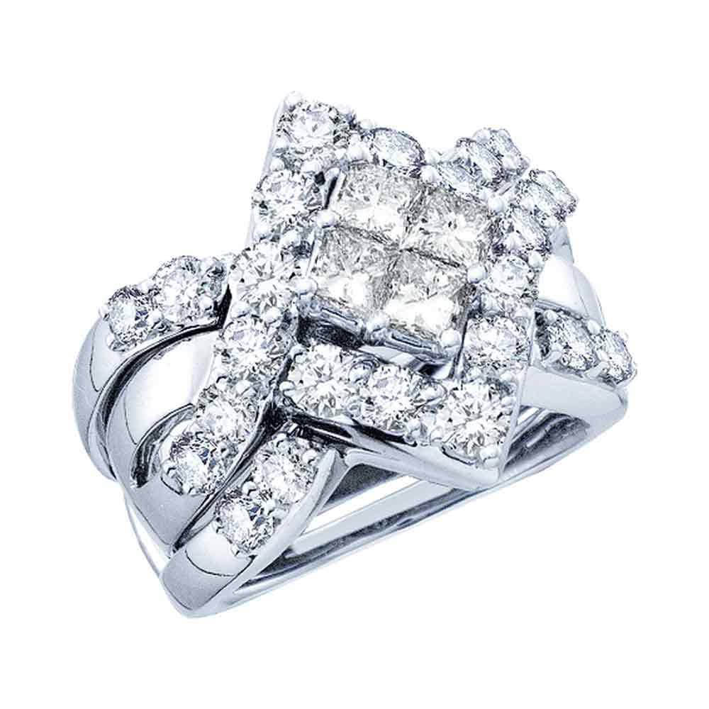 14kt White Gold Princess Diamond Bridal Wedding Ring Band Set 2-1/2 Cttw