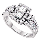 14kt White Gold Womens Baguette Diamond Rectangle Frame Cluster Ring 1 Cttw