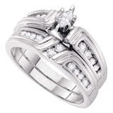 14kt White Gold Marquise Diamond Bridal Wedding Ring Band Set 3/8 Cttw