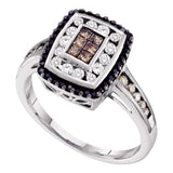 14kt White Gold Womens Princess Brown Diamond Fashion Ring 1/2 Cttw