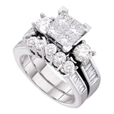 10kt White Gold Princess Diamond Bridal Wedding Ring Band Set 3 Cttw