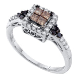 14kt White Gold Womens Princess Brown Diamond Cocktail Ring 1/2 Cttw
