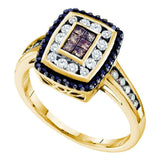 14kt Yellow Gold Womens Princess Brown Black Color Enhanced Diamond Cluster Ring 1/2 Cttw