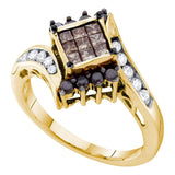 14kt Yellow Gold Womens Princess Brown Diamond Cluster Ring 3/4 Cttw