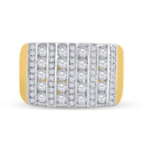 14kt Yellow Gold Mens Round Channel-set Diamond Square Stripe Cluster Ring 1-1/2 Cttw
