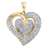 14kt Yellow Gold Womens Round Diamond Double Heart Cluster Pendant 1 Cttw