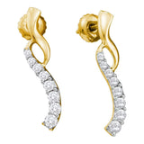 14kt Yellow Gold Womens Round Diamond Graduated Journey Screwback Earrings 1/2 Cttw