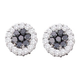 14kt White Gold Womens Round Black Color Enhanced Diamond Flower Cluster Earrings 3/4 Cttw