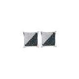 10kt White Gold Mens Round Blue Color Enhanced Diamond Square Kite Cluster Earrings 1/3 Cttw
