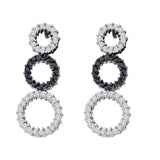 14kt White Gold Womens Round Black Color Enhanced Diamond Triple Circle Earrings 3/4 Cttw