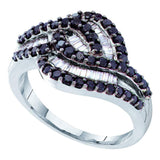 14kt White Gold Womens Round Black Color Enhanced Diamond Stripe Band Ring 3/4 Cttw