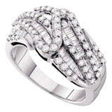 14kt White Gold Womens Round Pave-set Diamond Striped Fashion Band Ring 1 Cttw