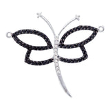 14kt White Gold Womens Round Black Color Enhanced Diamond Dragonfly Bug Pendant 3/8 Cttw