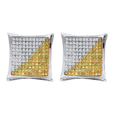 10kt White Gold Mens Round Yellow Color Enhanced Diamond Square Cluster Earrings 1/4 Cttw