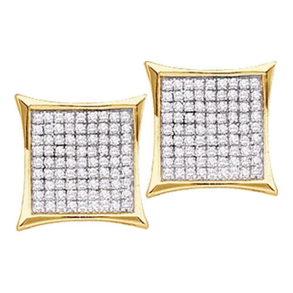 14kt Yellow Gold Womens Round Diamond Square Cluster Earrings 1/6 Cttw