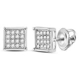 14kt White Gold Womens Round Diamond Square Earrings 1/10 Cttw