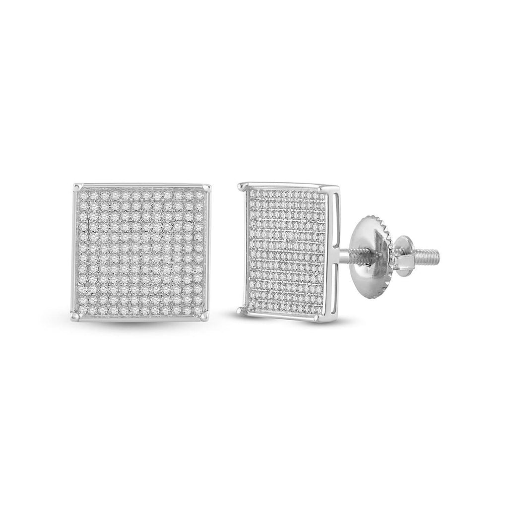 10kt White Gold Womens Round Diamond Square Earrings 7/8 Cttw