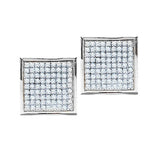 14kt White Gold Womens Round Pave-set Diamond Square Cluster Earrings 7/8 Cttw