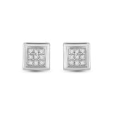 14kt White Gold Womens Round Diamond Square Earrings 1/20 Cttw