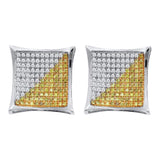 10kt White Gold Mens Round Yellow Color Enhanced Diamond Square Earrings 1/6 Cttw